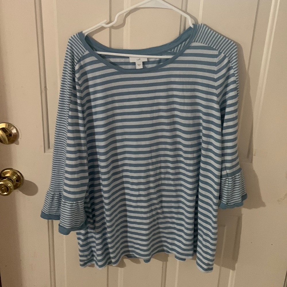 J Jill quarter length blue and white strips shirt